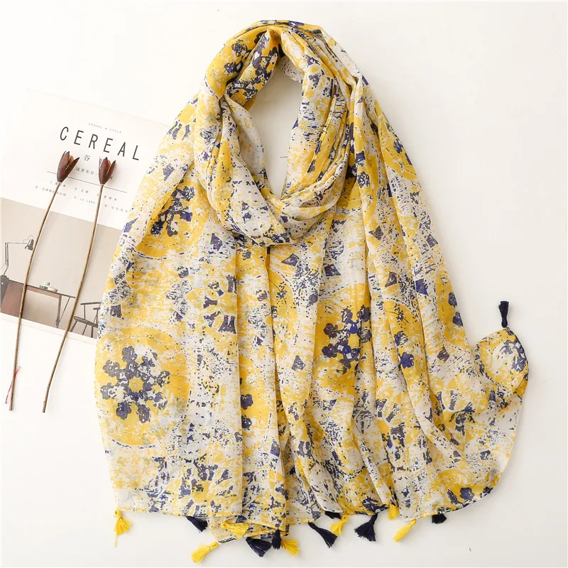 

Autumn Fashion Aztec Ethnic Floral Tassel Viscose Shawl Scarf Lady Luxury Print Soft Thin Pashmina Stole Bufandas Muslim Hiajb