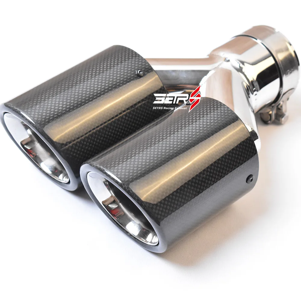 

Universal Equal Length Dual Glossy Fiber Carbon Exhaust Pipe Stainless Steel Bevel Curly Muffler Tip For Civic