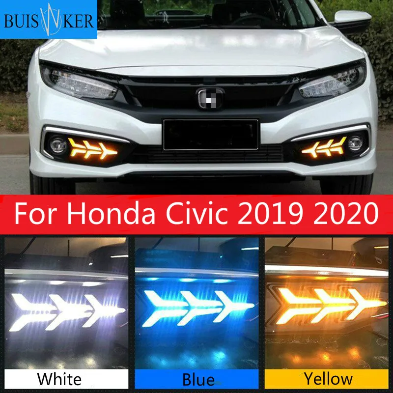 

2pcs For Honda Civic 2019 2020 LED Daytime Running Lights with Streamer Turn Signal Lamp for New Civic modification car styling