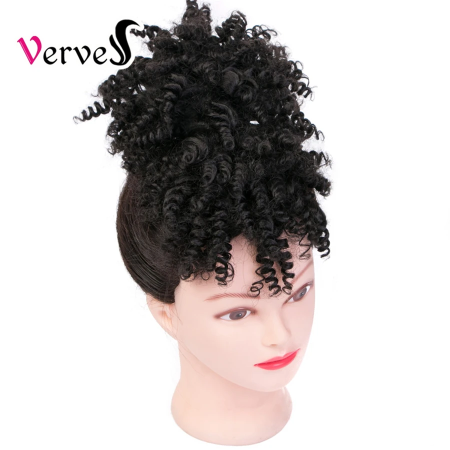 Syntetyczny wysoki Puff Afro perwersyjne kręcone kucyk z grzywką włosy w koński ogon rozszerzenie sznurkiem krótki Afro koński ogon klip w