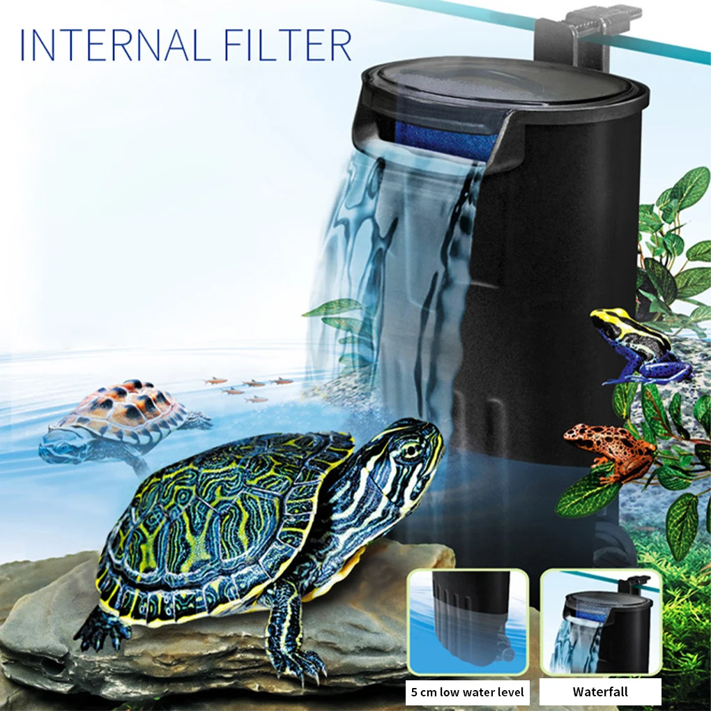 Aquarium Filter 5W Low Water Level Reptile Filter Suspended Waterfall Plastic Cleaning Water Pump Water Circulation Turtle