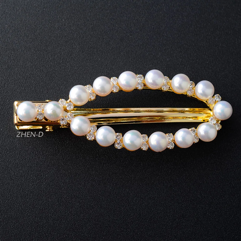 

ZHEN-D Jewelry Oval Surrounded Freshwater Pearls Lighting Beauty Hair clip accessories Hairpin Gorgeous Gift for girl women