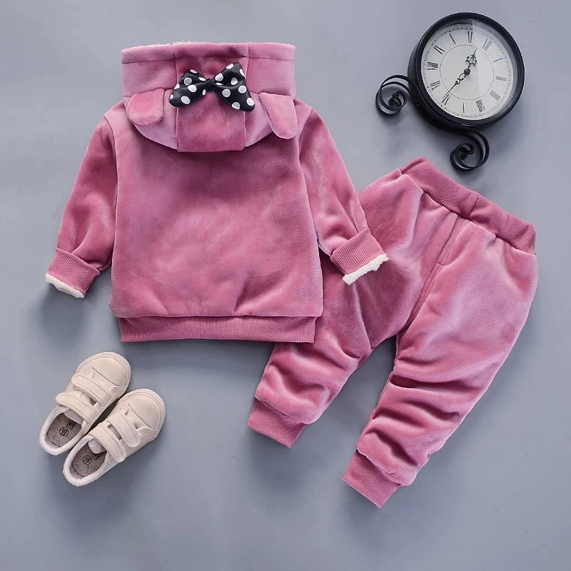 Thickening Mouse Baby Girls Clothing Sets Autumn Winter Cotton Baby Clothing Set Hooded Jacket And Pants Girls Suit Kids Clothes