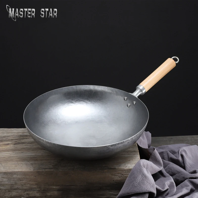 

Baby Wok 30-36cm Chinese Handmade Iron Wok 100% Hand hammering Round Bottom Pan Free Season High Quality Gas Cooker