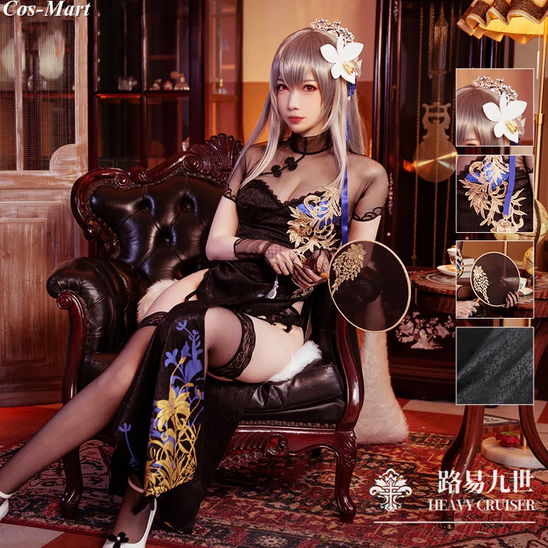 

Cos-Mart Game Azur Lane FFNF Saint Louis Cosplay Costume Beautiful Man On Duty Black Cheongsam Activity Party Role Play Clothing