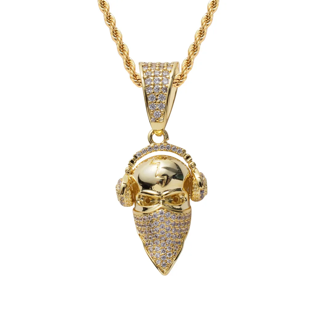 Anztilam Hip Hop Bling Iced Out Masked Man Pendant Necklace Full AAA Cubic Zircon For Women Rapper Gifts