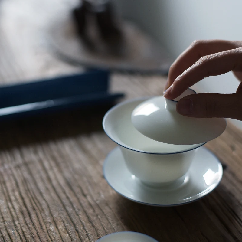 ★beginning of the blue and white jade white porcelain tureen mud small bowl ceramic tea bowl of kung fu tea pot bearing