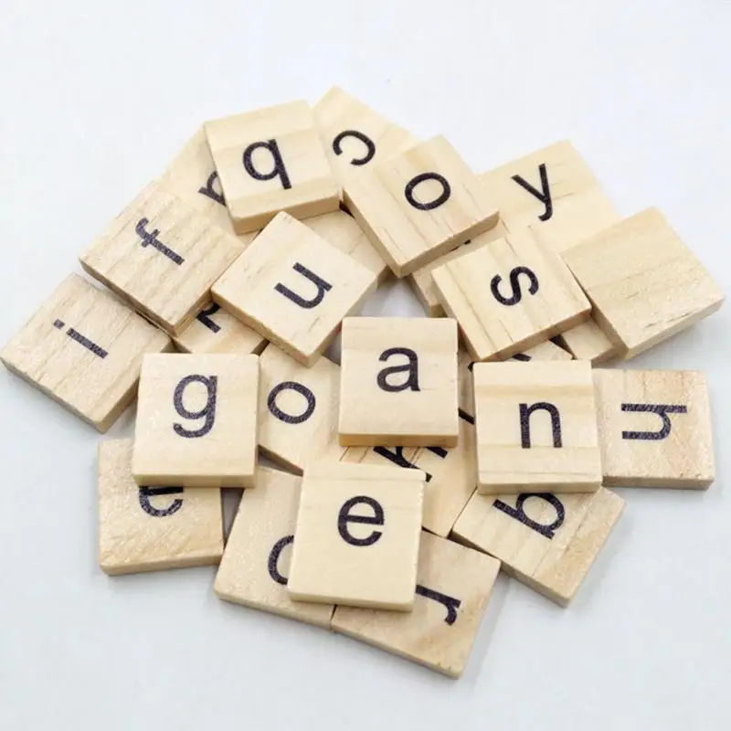 100Pcs Alphabet Tile Complete Wooden Number Scrapbooking Handcraft Word Name Tage Letter Set