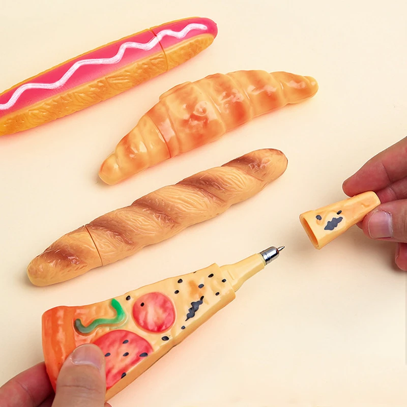 

Novelty Bread Ballpoint Pen Magnetic Pizza Croissant Baguette Black Color Ink Roller Ball Pens Fridge Magnet School Gift F745