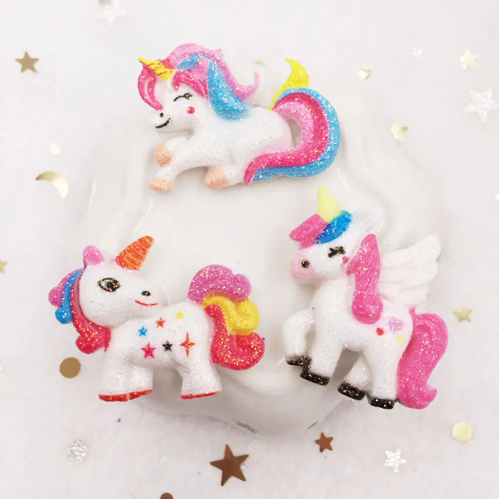 8pcs della resina di Scintillio di 3D Variopinto Sveglio Unicorn posteriore Piana di pietra appliques di Nozze FAI Da TE scrapbook craft OW62