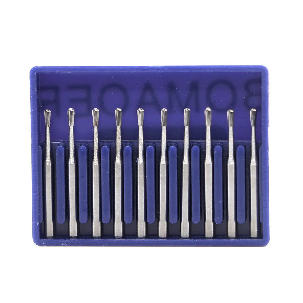 10 burs de carboneto de aço de tungstênio da fissura dental dos pces para o handpiece de alta velocidade fg 245