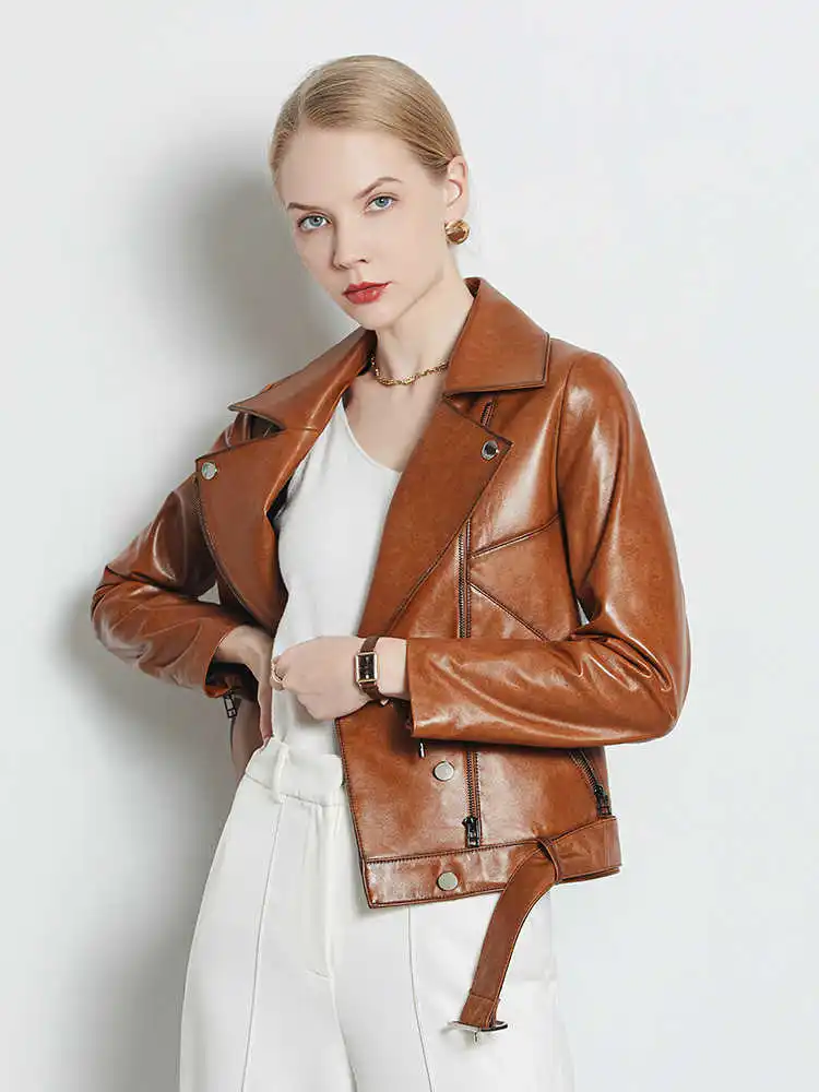 Real Genuine Leather Jacket For Women Brown Black Natural Sheepskin Leather Blazer Jacket Luxury Designer Motorcycle Ladies Coat