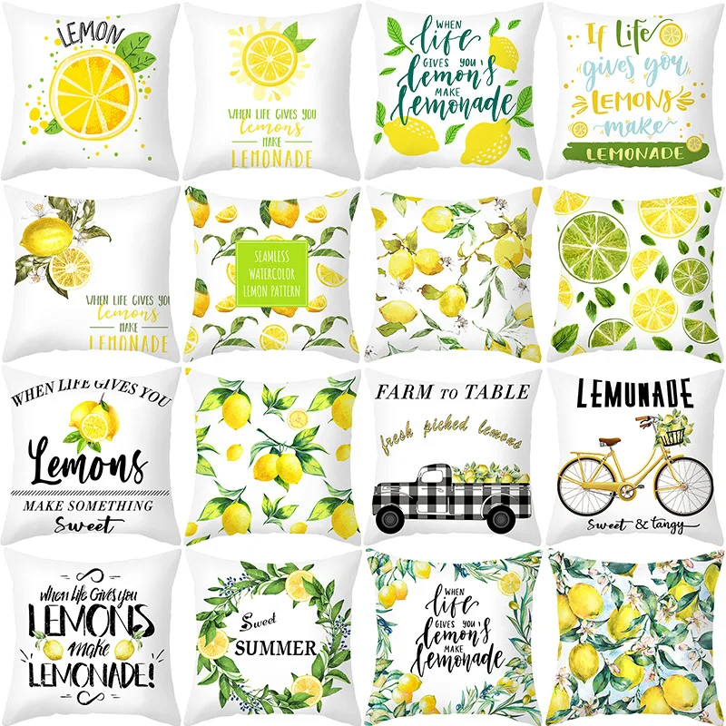 Nordic Fresh Yellow Lemon Print Pillowcase Hot Simple Polyester Cushion Case Floral Letters Pillows Case Decorative Sofa Couch