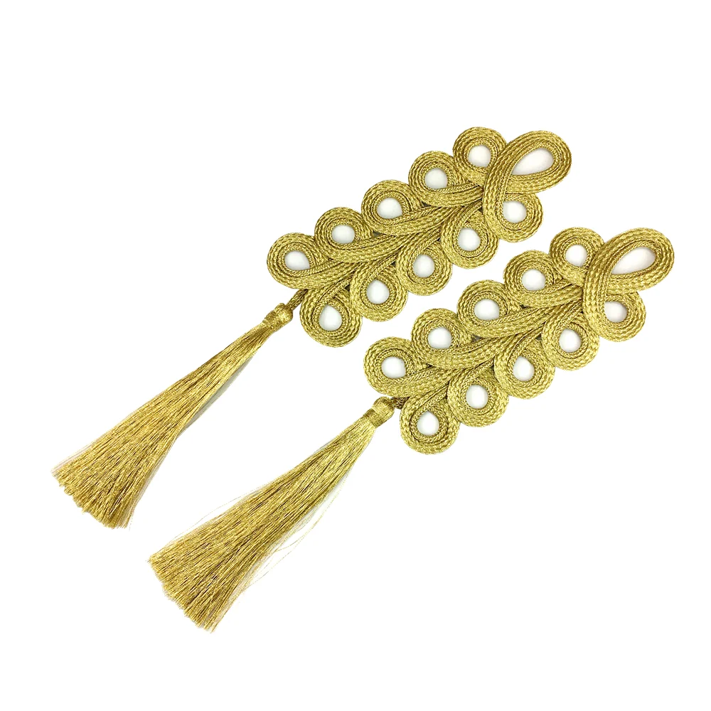 5pcs Gold Chinese Knot Tassel Baroque Cord Embroidery Applique Fringe Sew On Patches For Clothing Retro Clothes Appliques AC1317