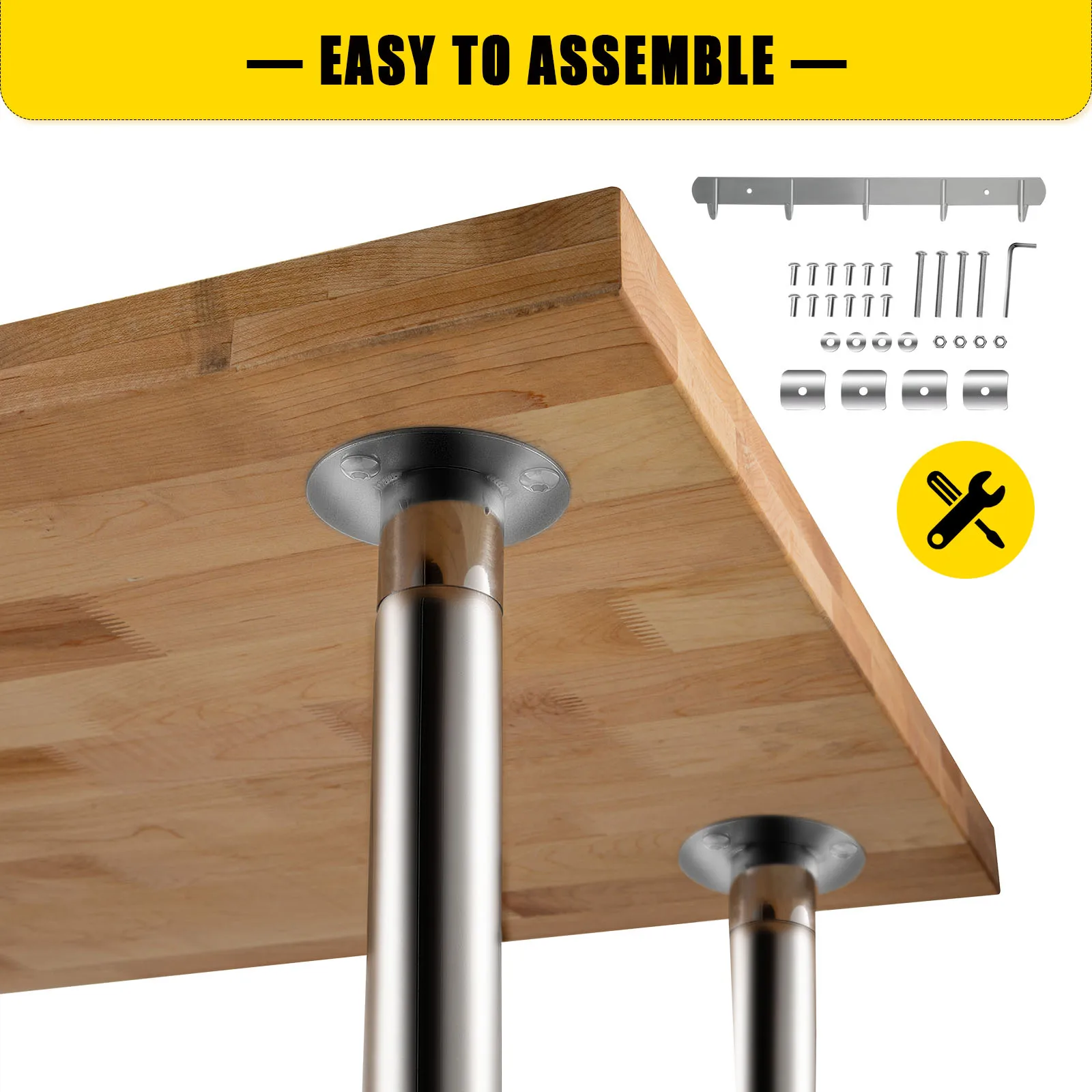 VEVOR Work Table With Shelf & Hooks Stainless Steel Maple Wood Load Capacity 937LBS/425KG for Storing Object, Chopping Vegetable