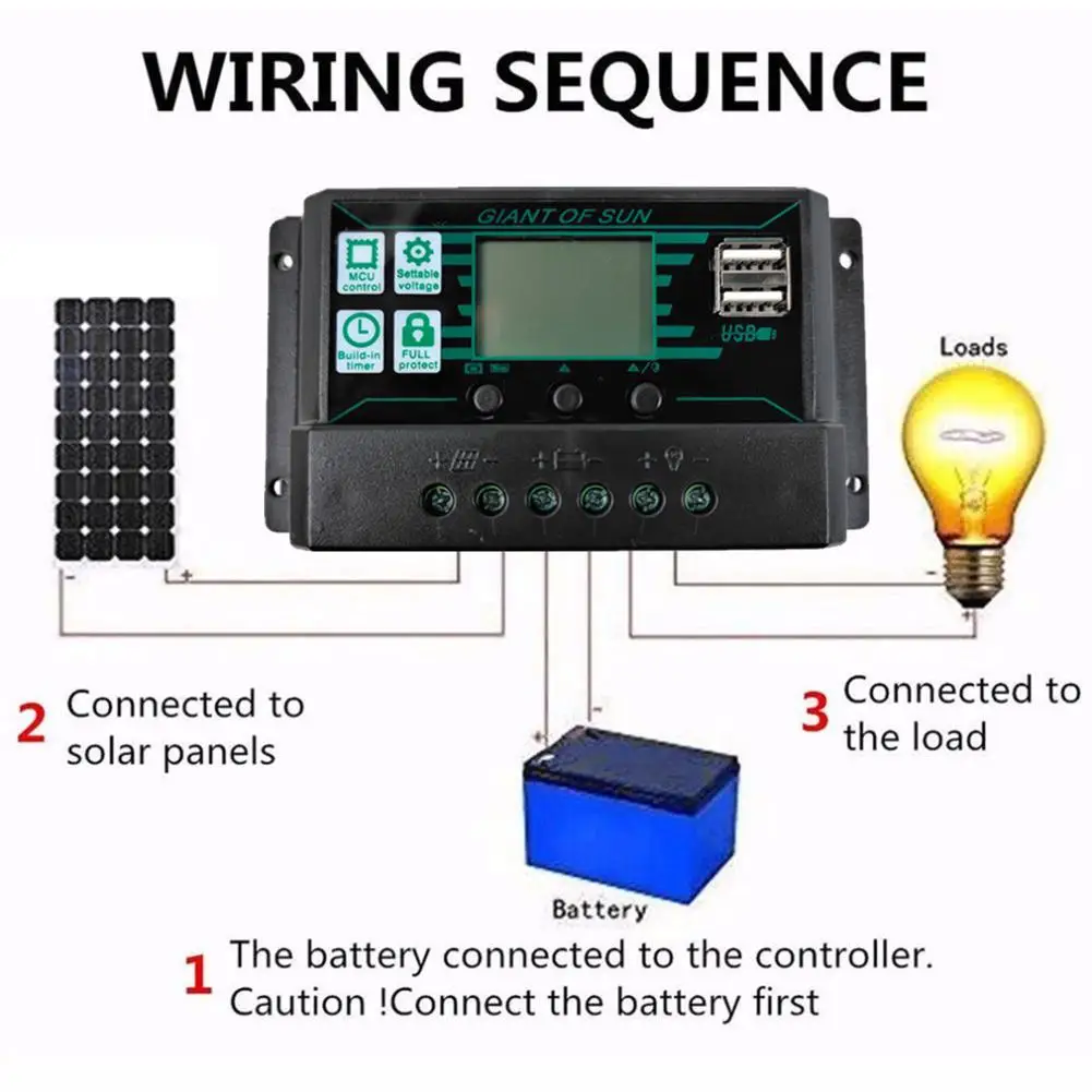 MPPT/PWM Solar Charge Controller 12V/24V 10A 20A 30A 40A 50A 60A 100A Solar Panel Battery Intelligent Regulator LCD Display