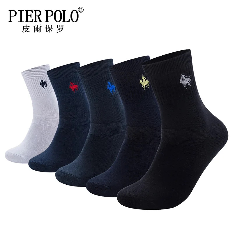 

5 Pairs/lot High Quality Brand PIER POLO Fashion Casual Cotton Socks Business Embroidery Men's Socks Manufacturer Wholesale