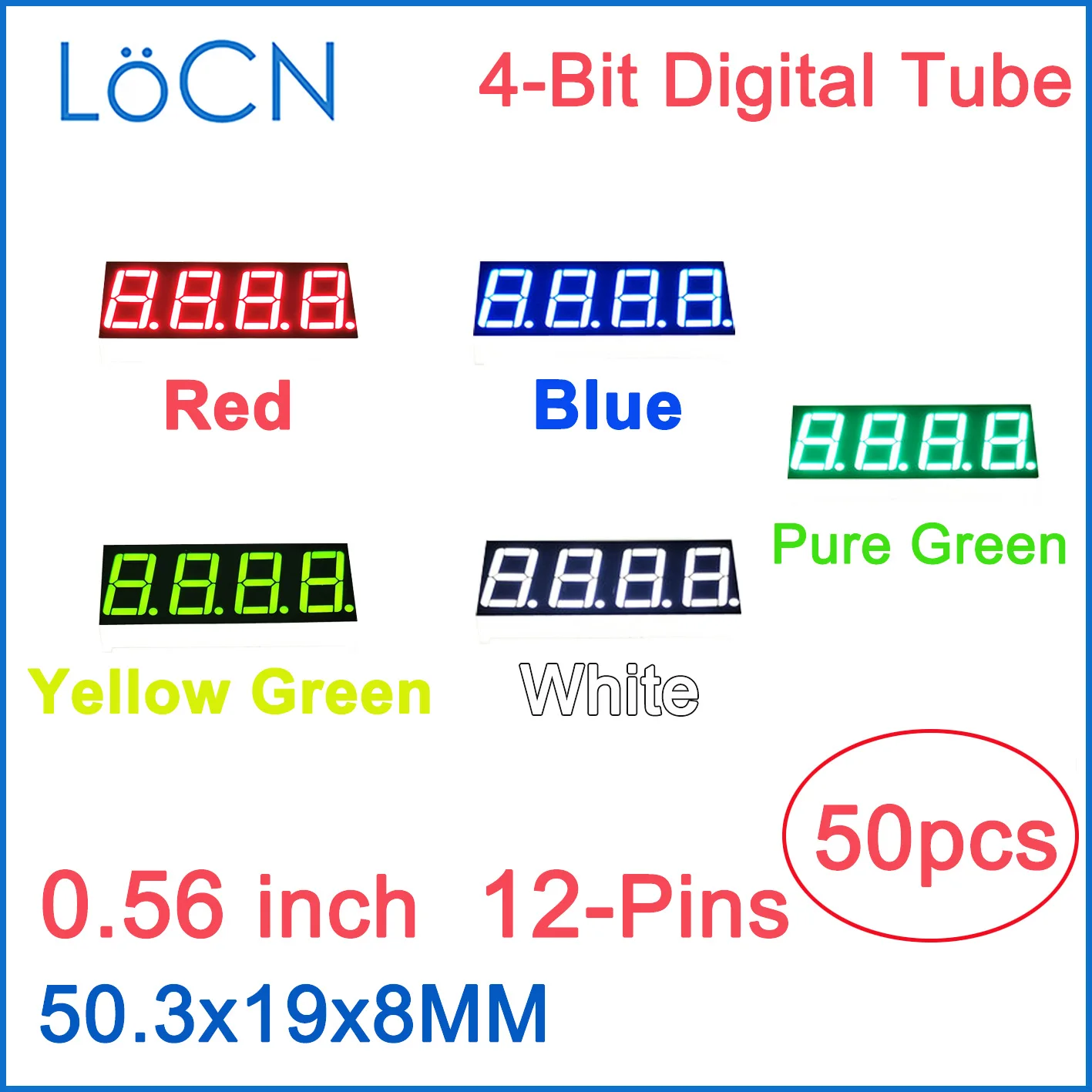 0.56 Inch Màn Hình LED Hiển Thị Kỹ Thuật Số Ống 4bit Đỏ Xanh Trắng Vàng Xanh Nguyên Chất Phổ Biến Cực Âm Cực Dương Cao Sáng Màn Hình Hiển Thị Đồng Hồ bộ 50
