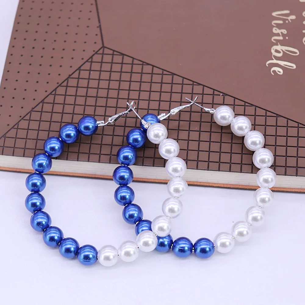 New Arrival 10mm Pearl White Blue Greek Sorority ZETA Earrings Club Member Life Women Jewelry