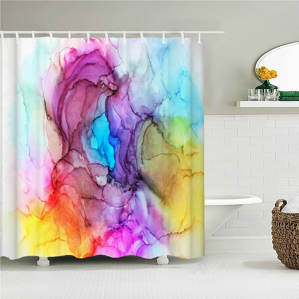 Colorful Abstract 3d Printed Bath Curtains Waterproof Polyester Fabric Washable Bathroom Bathtub Shower Curtain With Hooks