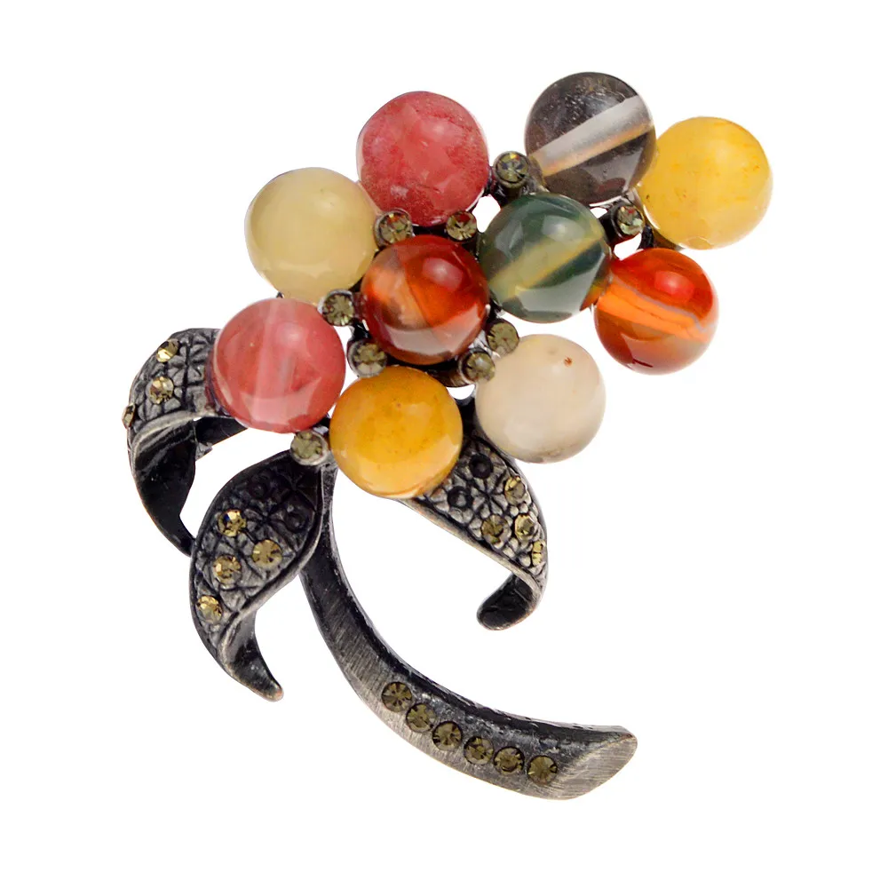 CINDY XIANG Colorful Natural Stone Flower Brooches For Women Vintage Fashion Winter Pin 3 Colors Available Good Gift