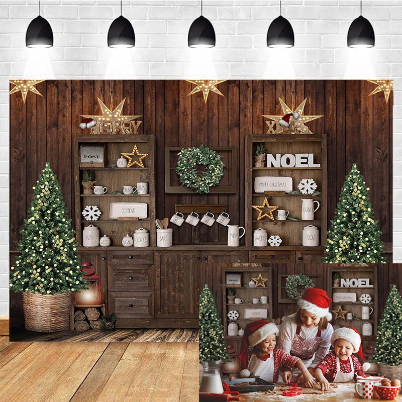 Christmas Photography Background Xmas Tree Kitchen Props Decorations Family Portrait Photography Backgrounds For Photo Studio