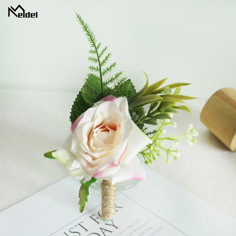 Meldel Wedding Boutonniere Groom broszka przypinki Bridal nadgarstek stanik dziewczyna bransoletka jedwabna róża na imprezę bal Wedding Planner kwiaty