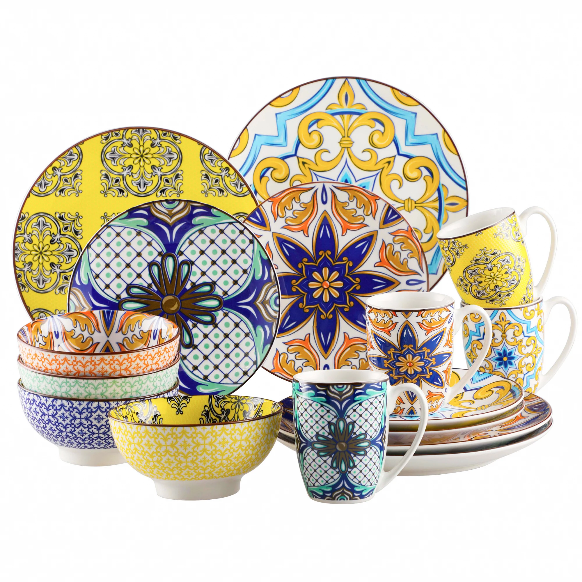 Vancasso 16/32/48 Stuk Jasmin Patroon Porselein Servies Servies Diner Set Met Diner Plaat, Dessertbord, kom, Mok Set