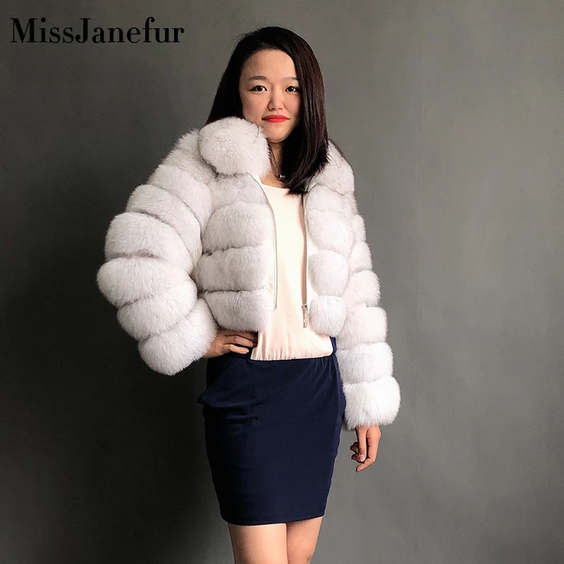 MISSJANEFUR-abrigo corto de piel auténtica para mujer, abrigos de piel de zorro Natural, mangas completas personalizadas, ropa cálida de invierno, venta al por mayor, 2022