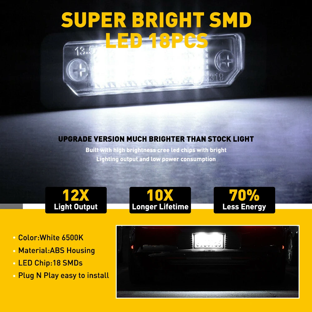 2Pcs For Ford Mustang Taurus Lincoln MKS MKT MKX 2010 2011 2012 2013 2014 Canbus White LED License Number Plate Light Lamp