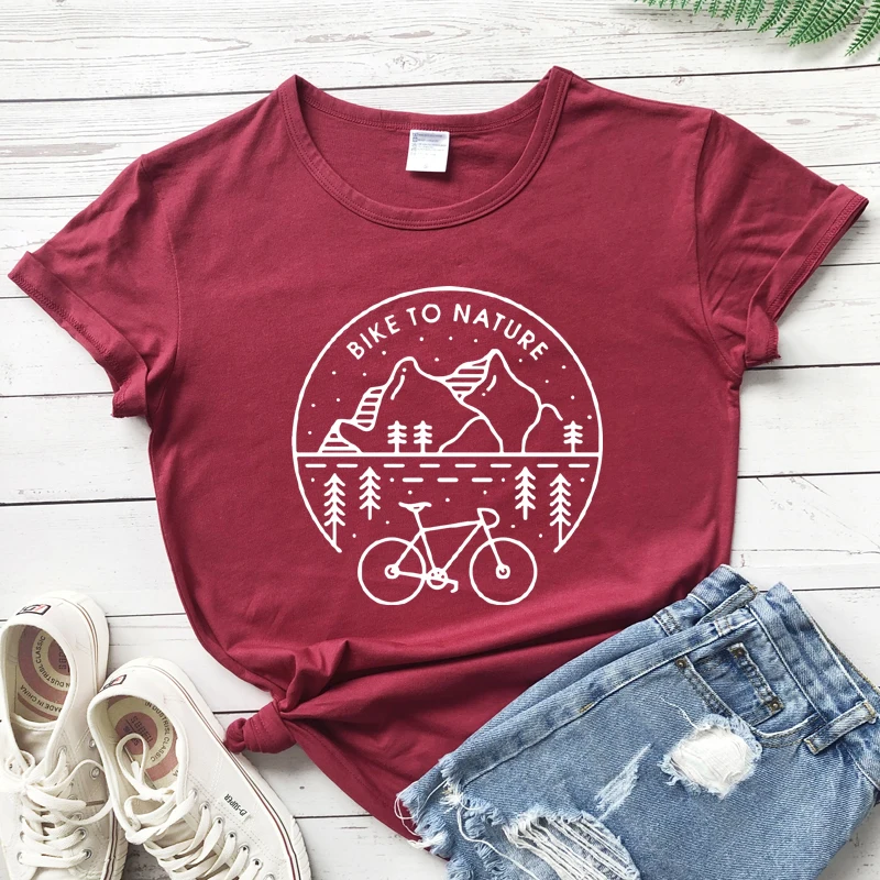 Bike To Nature T-shirt Aesthetic Mountain Biking Tshirt Cute Women Graphic Adventure Outdoor Tee Shirt Top