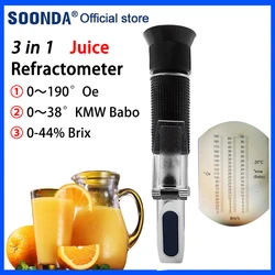 Juice Refractometer 0-190°OE Tester Meter Sugar Concent Meter 0-44%Brix Tester Fruit Sugar Content Detector 0～38°KMW Babo Meter