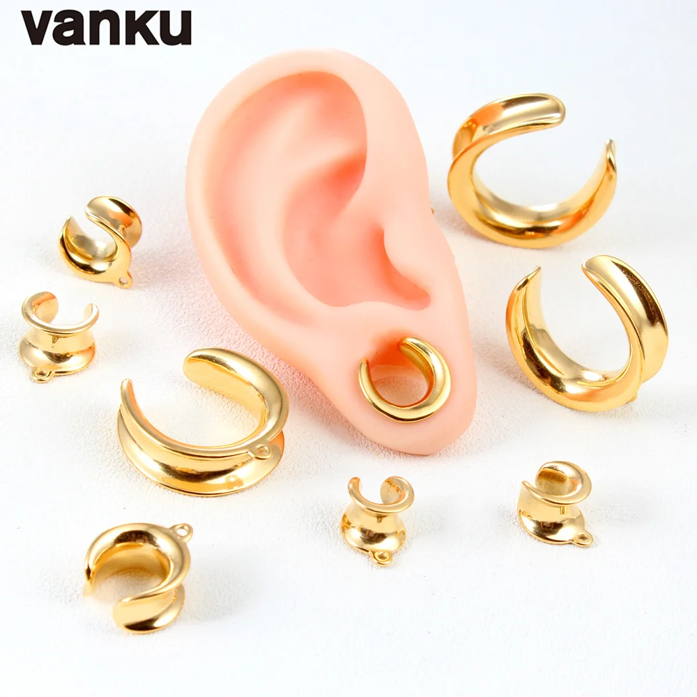 Vanku 10 PCs Fashion  Stainless Steel Ear Piercing Stretcher Plug Tunnels for Dangles DIY Ear Gauges Saddle Tunnels