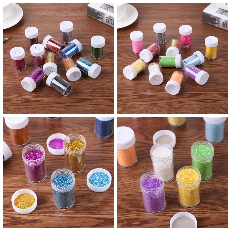 12 Colors Fine Glitters Bottle Cap with Holes Mix Nail Glitter Powder Diy Art Decorations Make Cards Painting Shimmer and Shine