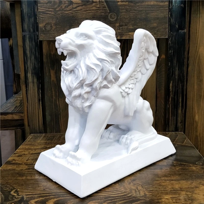 Antique Winged Lion Sculpture Resin Crown Lion Statue Mythology Creature Totem Macot Ornament Decor Art and Craft Furnishing