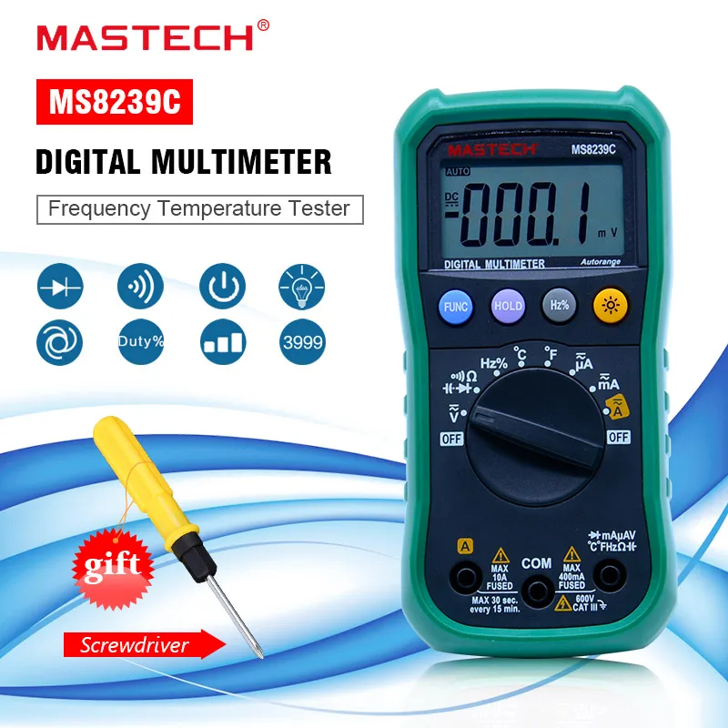 MASTECH Цифровой мультиметр ms8239c ручной Авто Диапазон AC DC Напряжение переменного тока Емкость Частота Температура тестер