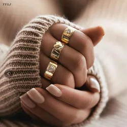 CZ heart wide band rings for women stainless steel rings stackable punk simple wholesale accessories for women