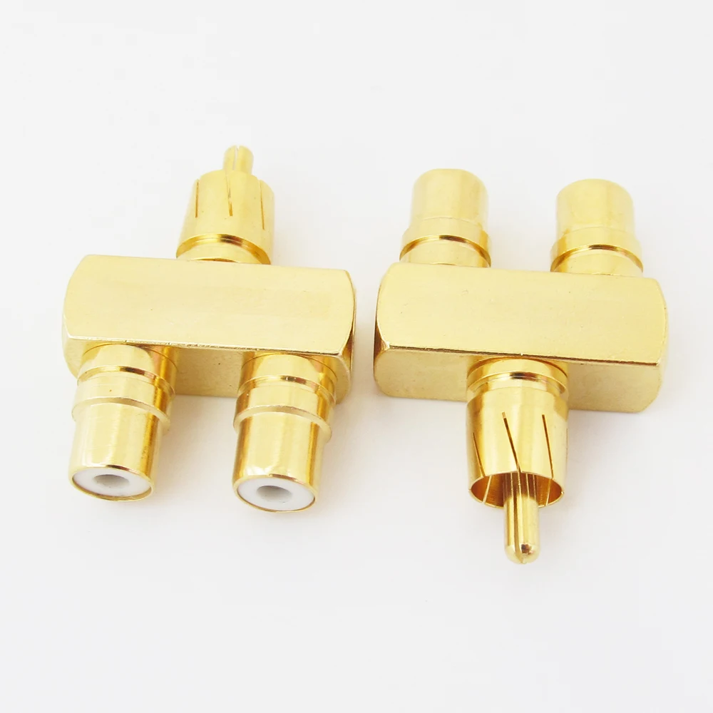 1pc Gold Plated One RCA Male to Two RCA Female Connector RCA Audio Y Splitter Adapter