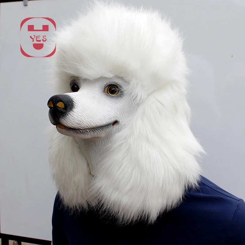 YES Latex Super Bowl Underdog Dog Head Mask Poodle Dog Mask Creepy Party Deluxe Halloween Adult Funny Costume Party Props