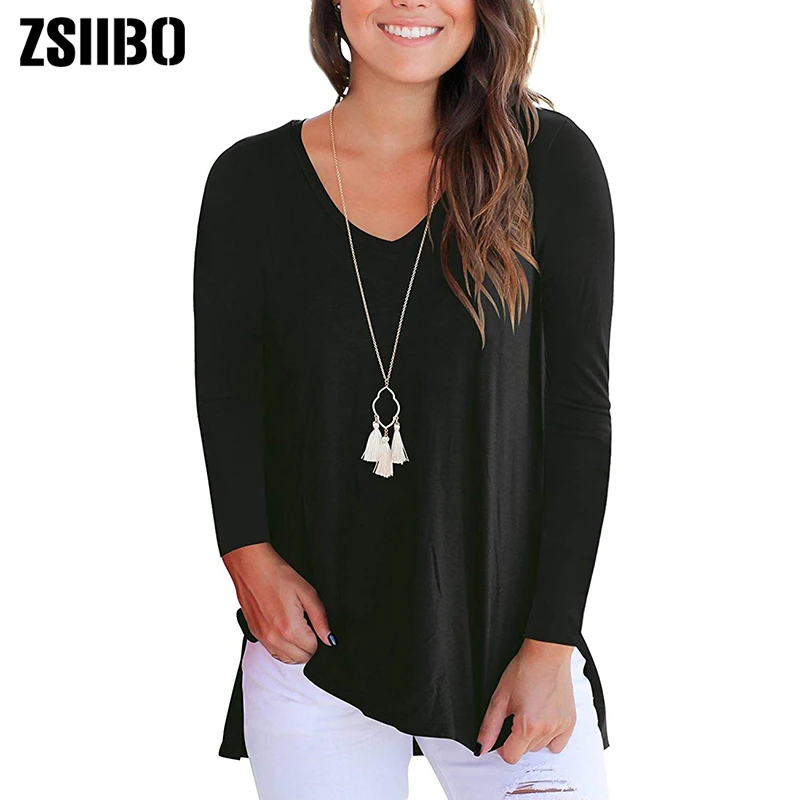 Autumn New Style Fashion Harajuku Women's V-Neck Solid Color Short-Sleeve Curved Hem Soft T-Shirt Individuality Casual Loose Top