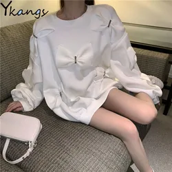 Three-dimensional Bow Knot Sweatshirt Kawaii Clothes Casual Solid Loose Long Sleeve Pullover Korean Fashion O-neck Oversized Top