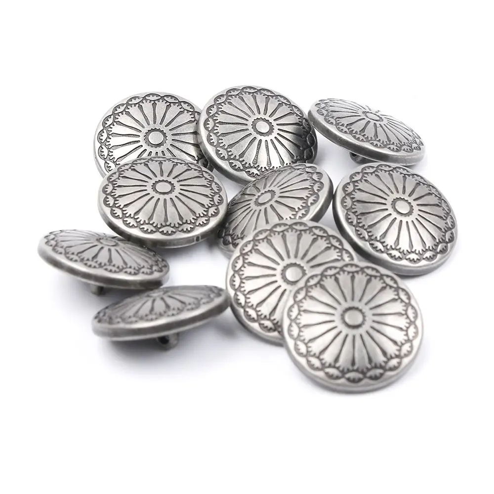 10Pieces 23mm Metal Craft Buttons  Flower Pattern Shank Buttons Jeans Buttons Replacement DIY Apparel Sewing Accessories