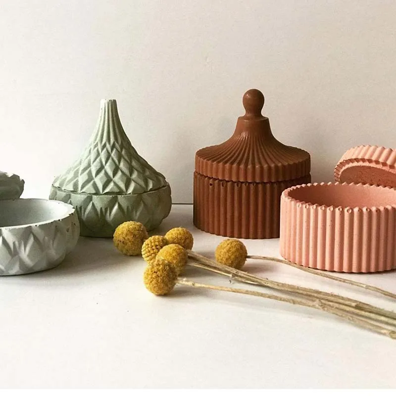 Candle Vessel Concrete Molds Round Jar, Wax Box, Jewelry Containers, Silicone Molds for Cement and Plaster, Storage Box Molds