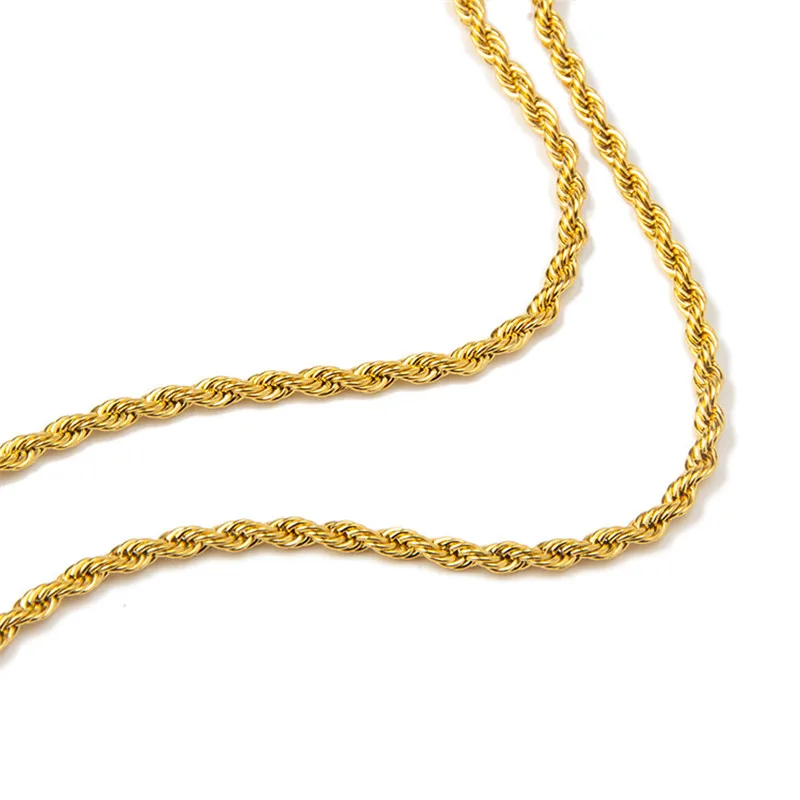 Wholesale Price 316L Stainless Steel Gold Color Twist Chain Necklace Fashion Gift Jewelry For Men and Women Width 3MM drop ship