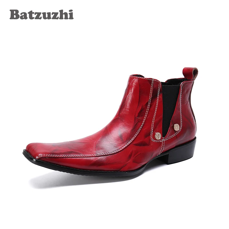 Batzuzhi Fashion Formal Dress Boot Shoes Men Ankle Boots Slip On Square Toe Motocycle Boots Cowboy Party and Wedding, Big Sizes