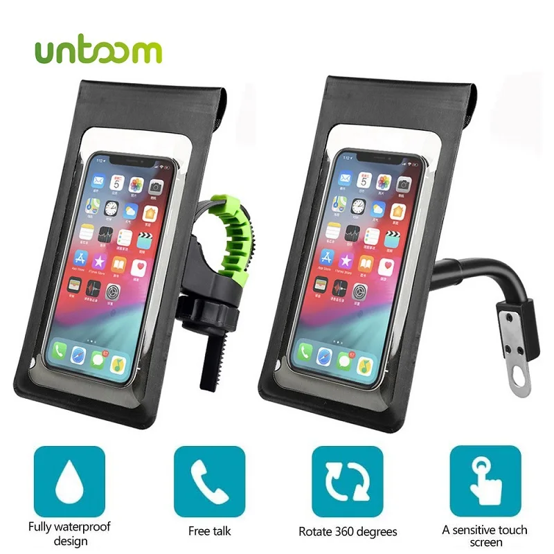 Untoom Waterproof Bike Bicycle Phone Holder Stand Handlebar Motorcycle Rear View Mirror Mobile Phone Stand Phone Mount Case Bag