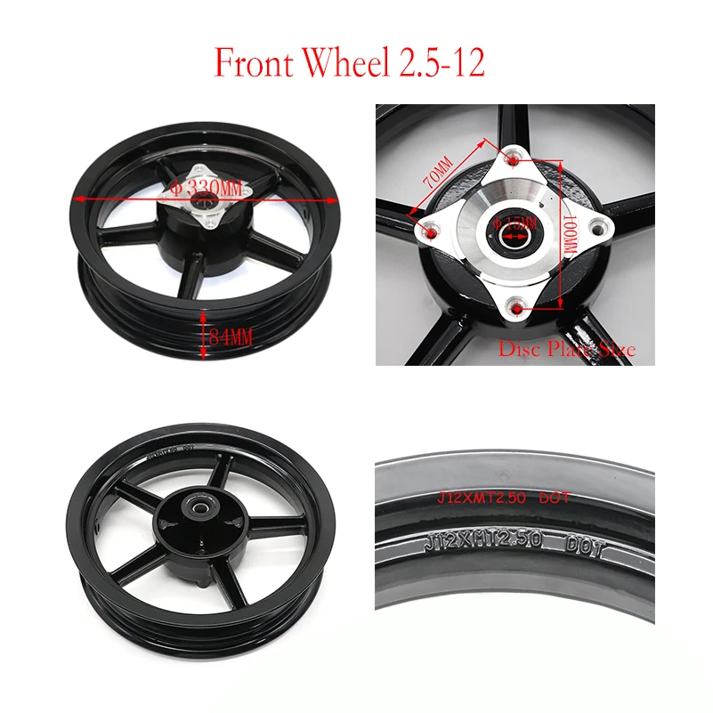 

12/15mm hole 2.50/2.75-12inch Front & 3.00/3.50-12inch Rear Dirt bike Pit Bike Vacuum Wheel Rim Front Rear Motorcycle Wheel Hub