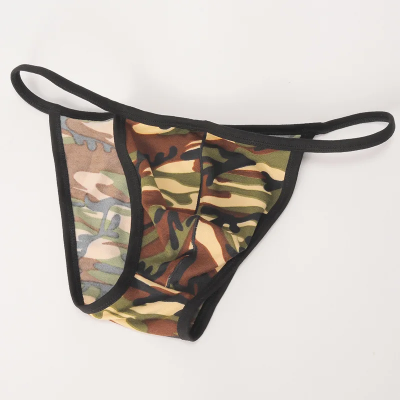 Tanga con estampado de camuflaje para hombre, ropa interior Sexy, cómoda, transpirable, bragas, parte trasera en T, Bikini