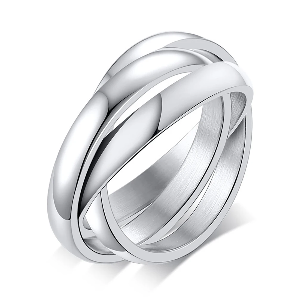 Klassische 3-Runden-Ring-Sets für Damen, Edelstahl, Hochzeit, Verlobung, weiblicher Fingerschmuck