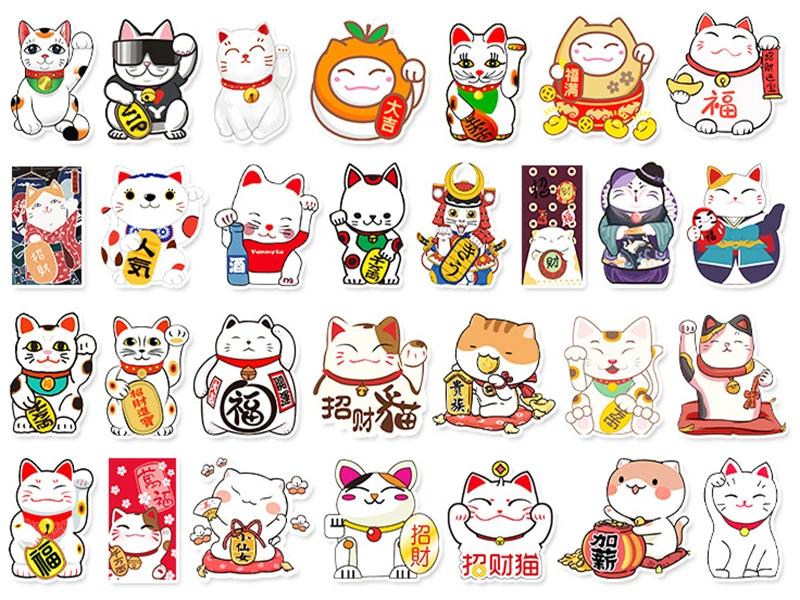 10/30/50pcs   Lucky Cat Graffiti Waterproof Skateboard Travel Suitcase Phone Laptop Luggage Stickers Cute Kids Girl Toys